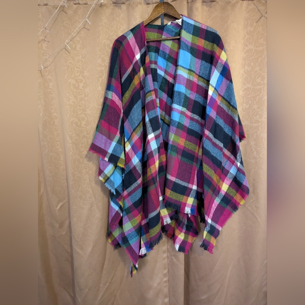 Soft Surroundings Plaid Poncho Wrap Shawl